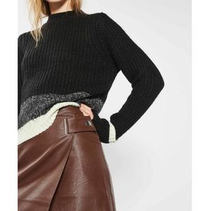 Topshop Faux Leather Wrap Midi Skirt in Brown
